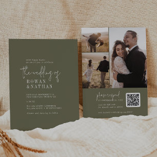 Modern Chic Olive Green QR Code Photo Wedding Invitation