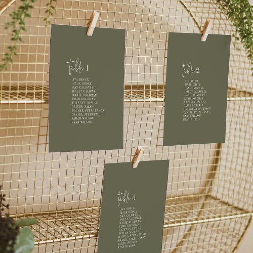 Modern Chic Olive Green Seating Chart Cards