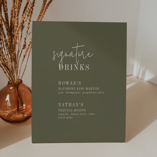 Modern Chic Olive Green Signature Drinks Sign