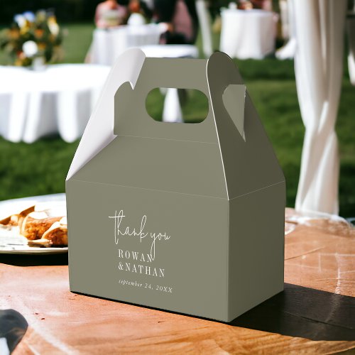 Modern Chic Olive Green Thank You Wedding Favor Boxes