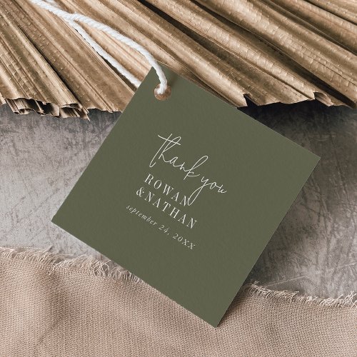 Modern Chic Olive Green Thank You Wedding Favor Tags