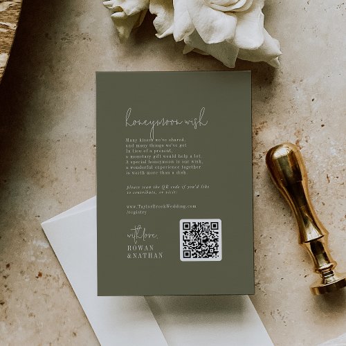 Modern Chic Olive Green Wedding Honeymoon Wish Enclosure Card