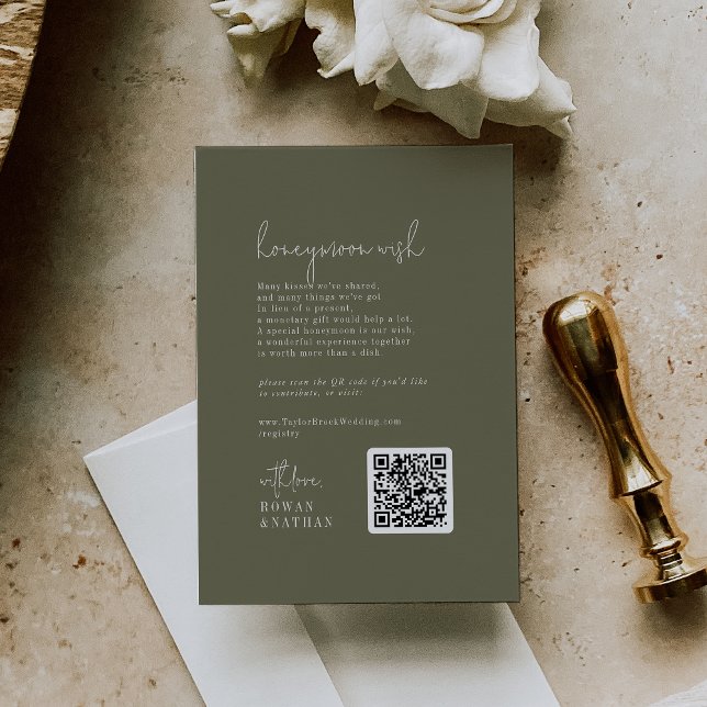 Modern Chic Olive Green Wedding Honeymoon Wish Enclosure Card (Creator Uploaded)