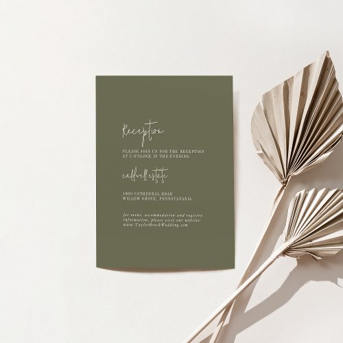 Modern Chic Olive Green Wedding Reception Enclosure Card
