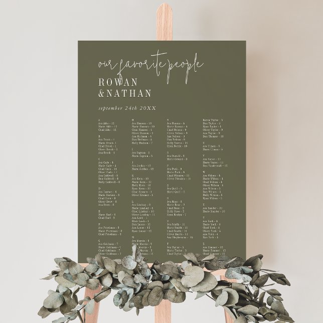 Modern Chic Olive Green Wedding Seating Chart Foam Board (Creator Uploaded)