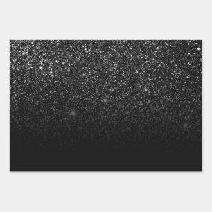 Modern Chic Ombre Black Glitter Wrapping Paper Sheets
