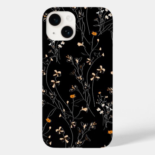 modern chic orange floral black background Case_Mate iPhone 14 case