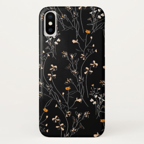 modern chic orange floral black background iPhone x case