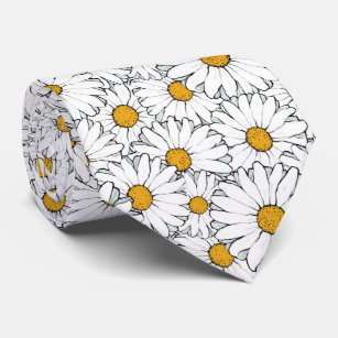 Modern Chic Ornate Daisy Floral Pattern Watercolor Neck Tie