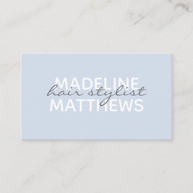 Modern Chic Pastel Blue Hair Stylist Script Name  Business Card (Front)