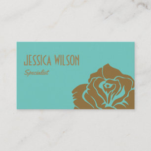Modern chic pastel blue teal golden flower business card