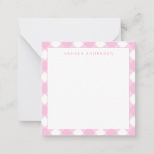 Modern Chic Pastel Blush Pink Gingham Plaid Check Note Card