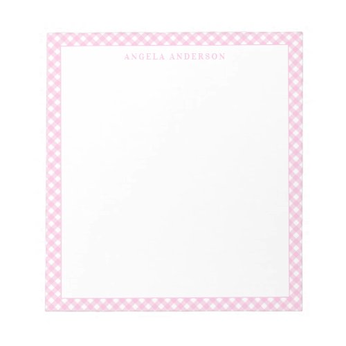 Modern Chic Pastel Blush Pink Gingham Plaid Check Notepad