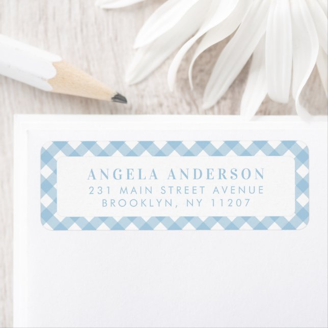 Modern Chic Pastel Dusty Blue Gingham Plaid Check Label (Insitu)