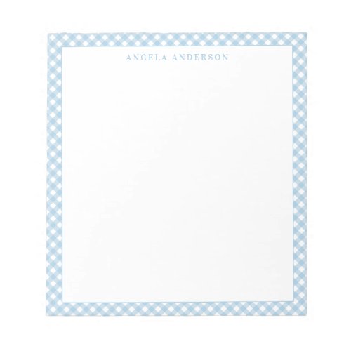 Modern Chic Pastel Dusty Blue Gingham Plaid Check Notepad