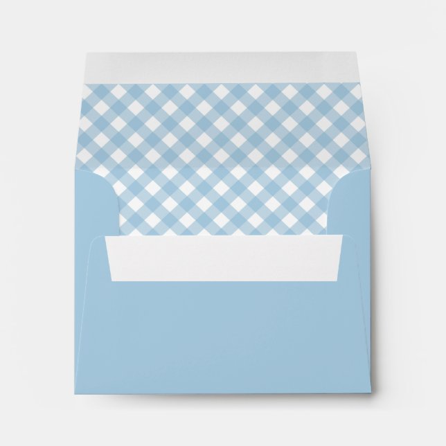 Modern Chic Pastel Dusty Blue Plaid Gingham Envelope (Back (Bottom))