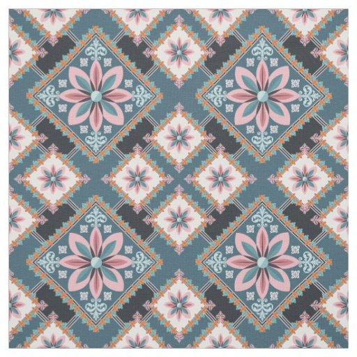 Modern Chic Pastel Geometric Floral Flower Pattern Fabric
