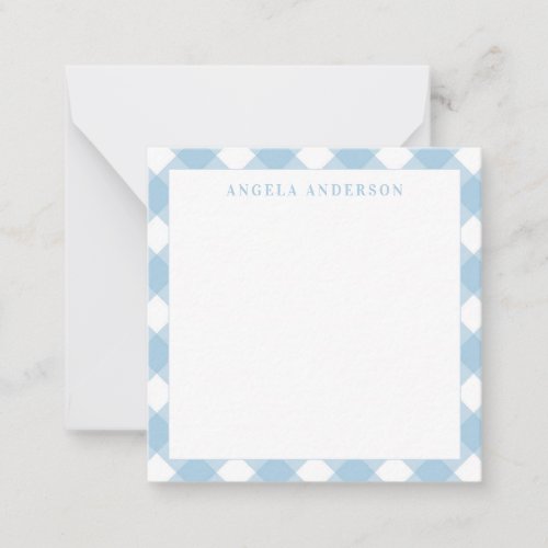 Modern Chic Pastel Light Blue Gingham Plaid Check Note Card
