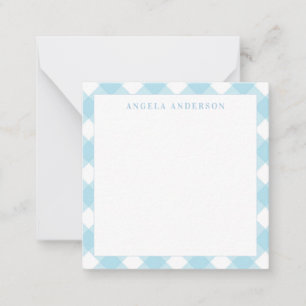 Modern Chic Pastel Light Blue Gingham Plaid Check Note Card