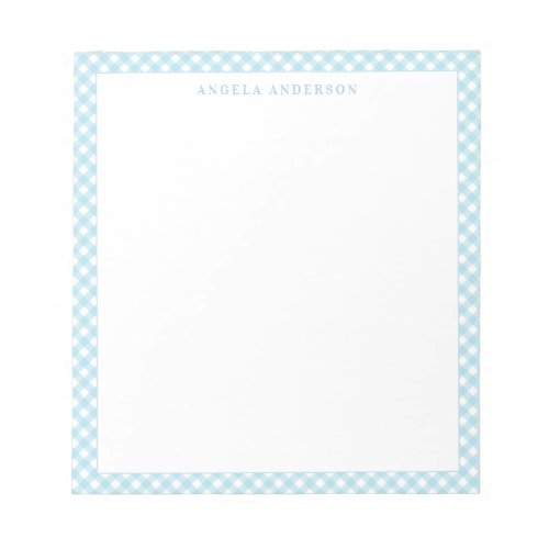 Modern Chic Pastel Light Blue Gingham Plaid Check Notepad