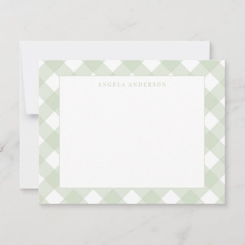 Modern Chic Pastel Mint Green Gingham Plaid Check Note Card