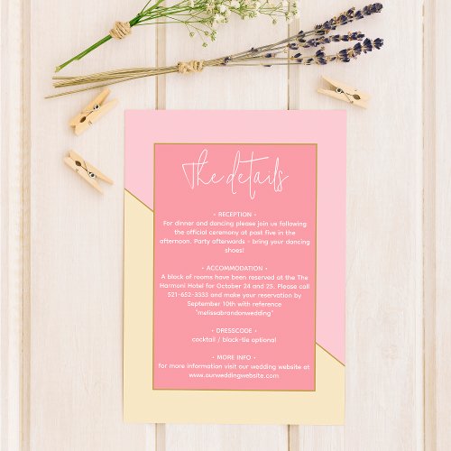 Modern Chic Pastel Pink Cream Gold Script Wedding  Enclosure Card