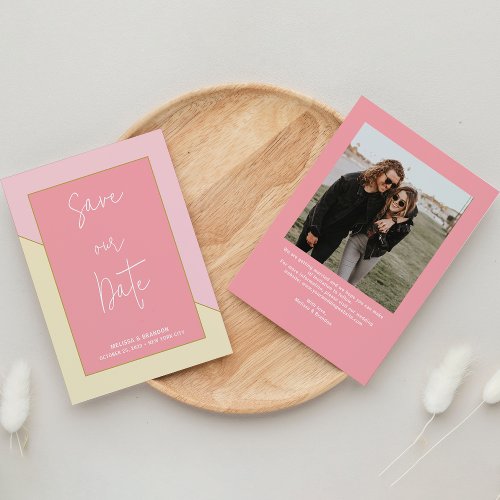 Modern Chic Pastel Pink Gold Photo Script Wedding  Save The Date