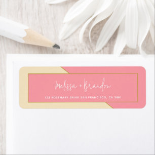 Modern Chic Pastel Pink Gold & Script Wedding Label