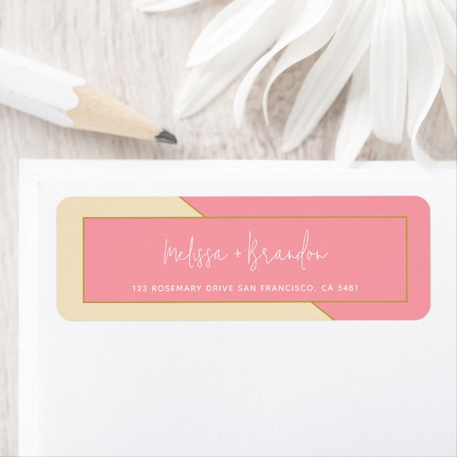Modern Chic Pastel Pink Gold & Script Wedding Label (Insitu)