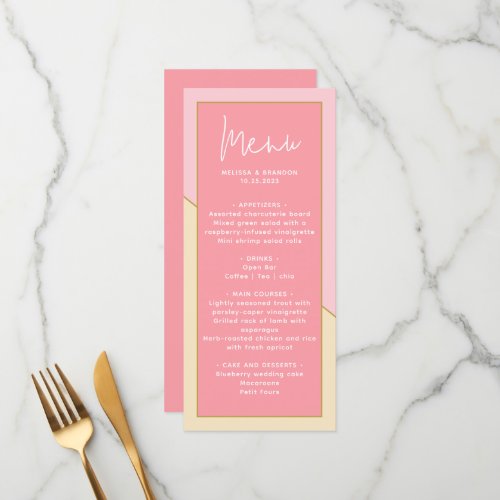 Modern Chic Pastel Pink Gold  Script Wedding Menu