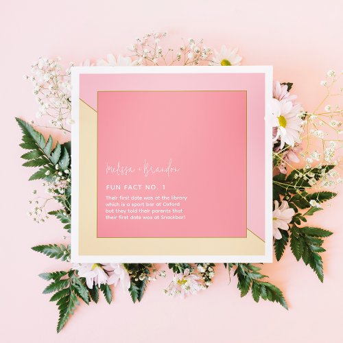 Modern Chic Pastel Pink Gold Wedding Fun Facts Napkins