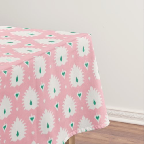Modern chic pastel pink green ikat pattern tablecloth