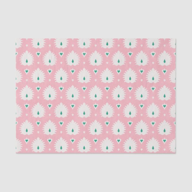 Modern chic pastel pink green ikat pattern tissue paper (Front)