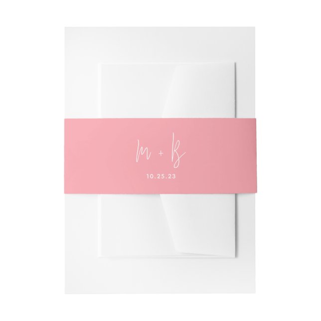 Modern Chic Pastel Pink Script Monogram Wedding  Invitation Belly Band (Front Example)