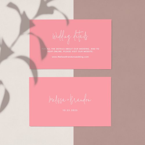 Modern Chic Pastel Pink Script Typography Wedding  Enclosure Card
