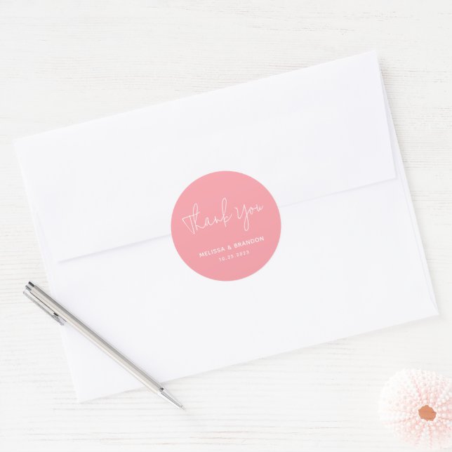 Modern Chic Pastel Pink Wedding Thank you Script  Classic Round Sticker (Envelope)