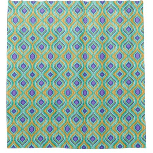 Modern Chic Peacock Feather Ikat Pattern Shower Shower Curtain