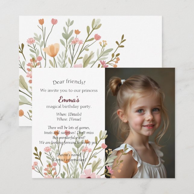 Modern chic photo birthday invitation (Front/Back)
