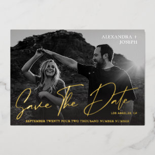 Modern Chic Photo BW Long Date Save the Date Foil Invitation