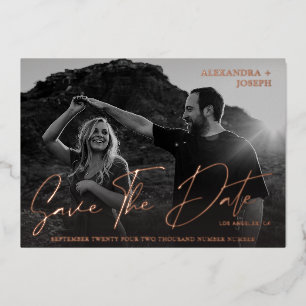 Modern Chic Photo BW Long Date Save the Date Full Foil Invitation