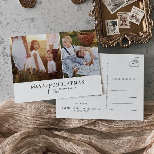 Modern Chic Photo Collage Christmas Newsletter Holiday Postcard