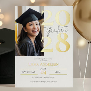 Modern Chic Photo Graduation Foil Invitation