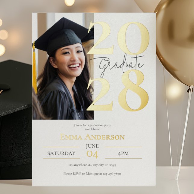 Modern Chic Photo Graduation Foil Invitation (Modern Chic Photo Graduation Foil Invitation)