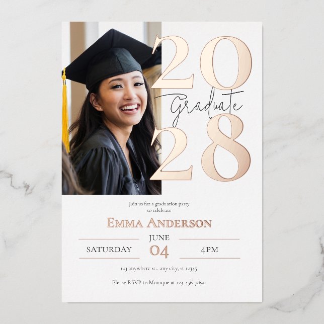 Modern Chic Photo Graduation Foil Invitation (Front)