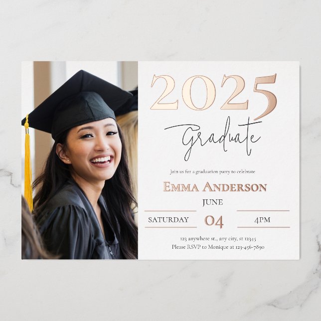 Modern Chic Photo Graduation Foil Invitation (Front)