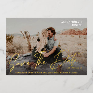 Modern Chic Photo Long Date Save the Date Foil Invitation