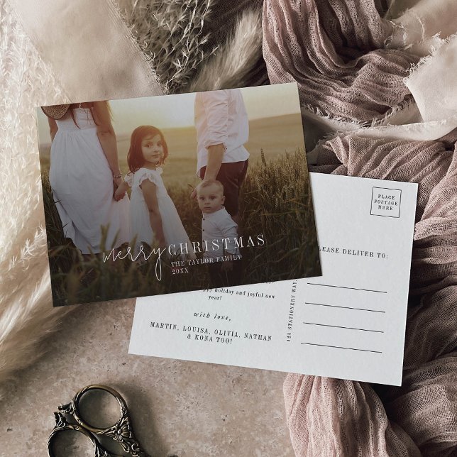 Modern Chic Photo Overlay Family News Christmas Holiday Postcard (Creator Uploaded)