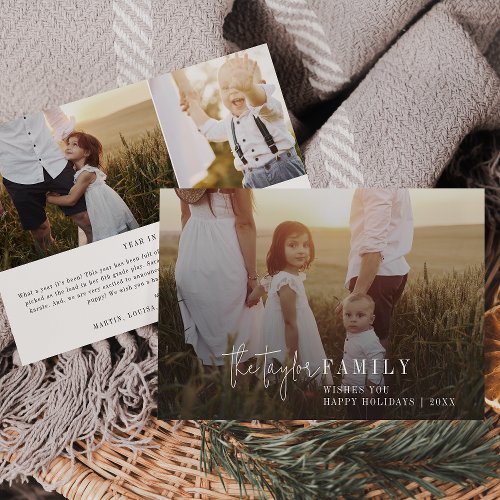 Modern Chic Photo Overlay Family News Holiday Card