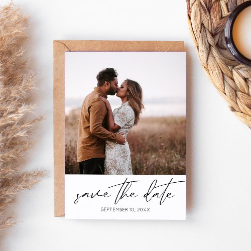 Modern Chic Photo Vertical Save the Date White Inv Invitation