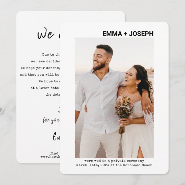 Modern chic Photo Wedding eloped Announcement Card (Front/Back)